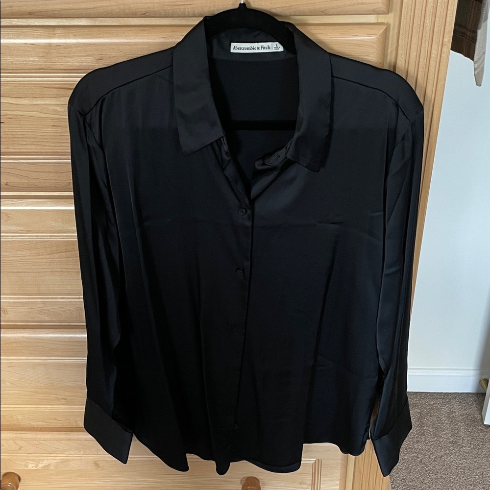 A&F Black Satin Button Down Blouse - Picture 7 of 11